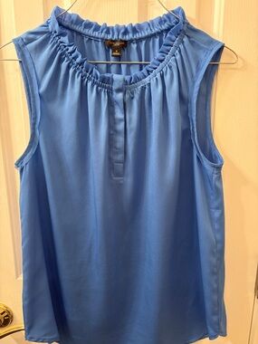 Ann Taylor Light Blue Sleeveless Ruffle-Neck Shell